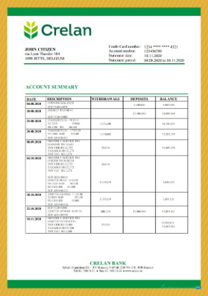 Download Belgium Crelan bank statement vesion 2 Photoshop template